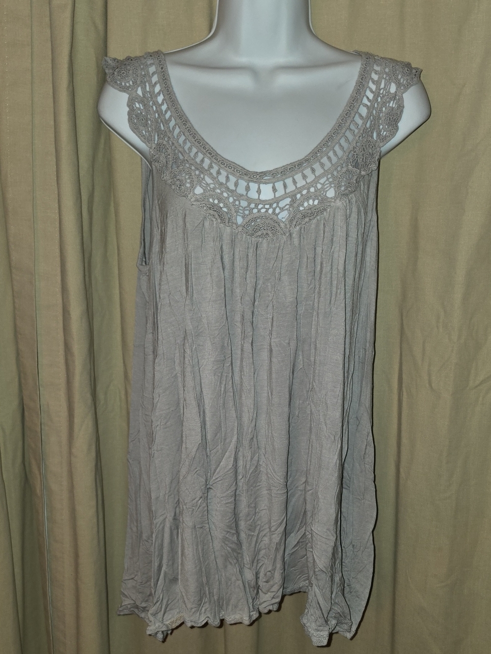 POL Taupe Crochet Yoke Flowing Tank Top